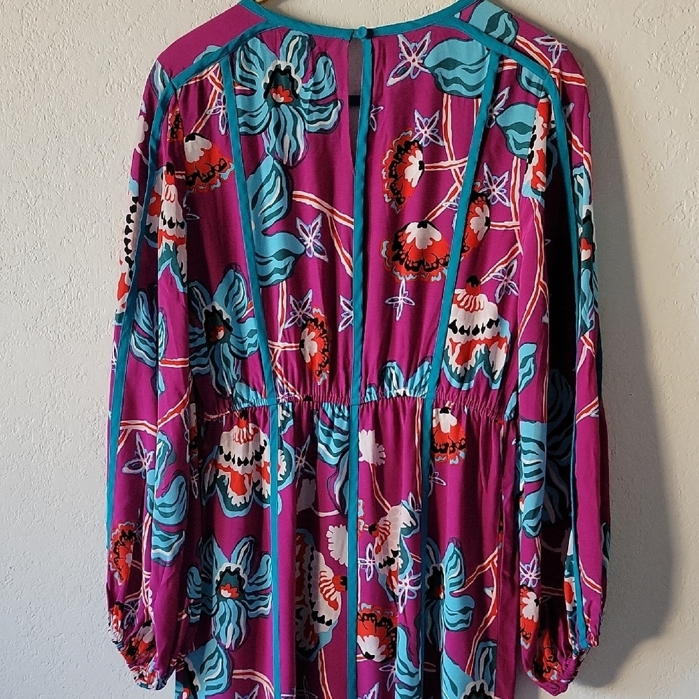 Diane Von Furstenberg Purple Floral Long Sleeve Dress Size S - Picture 14 of 16